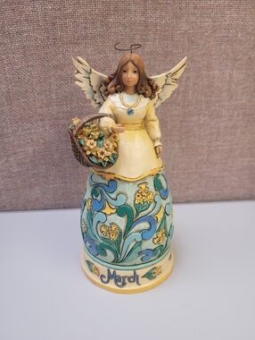 Jim Shore March Angel Figurine - Yellow and Teal Accents
